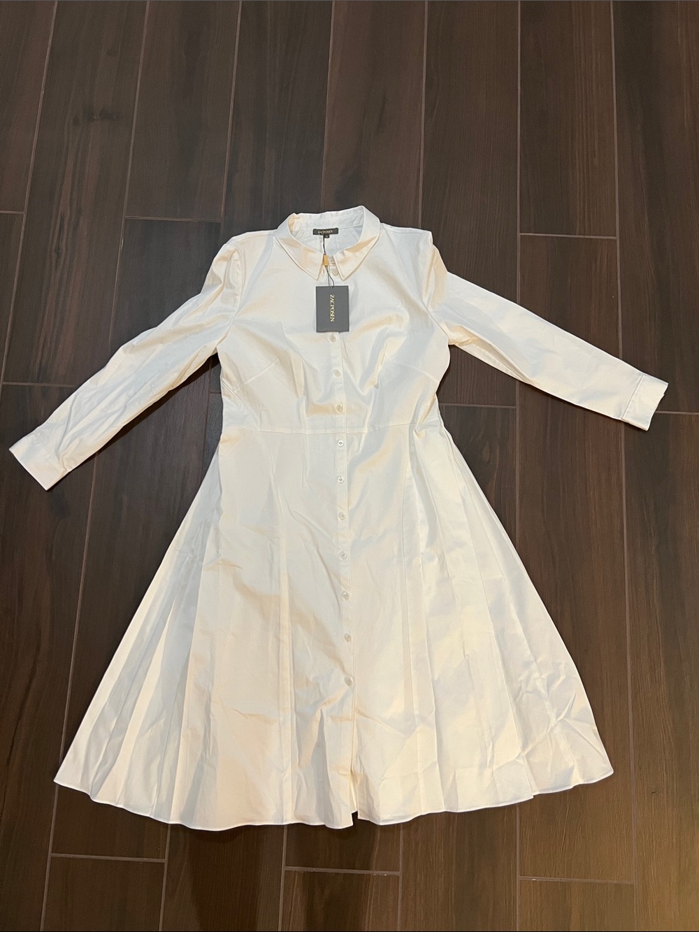 Zac Posen White Button Front Shirtdress Cotton Poplin Size 12 - Picture 3 of 15
